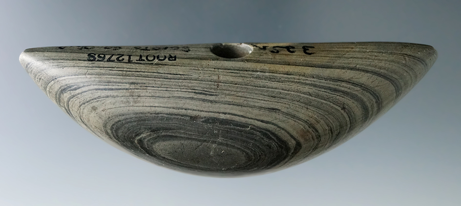 4 1/16" Archaic Pick Bannerstone, found in Scioto Co., Ohio. Pictured in Who’s Who #5, page 168