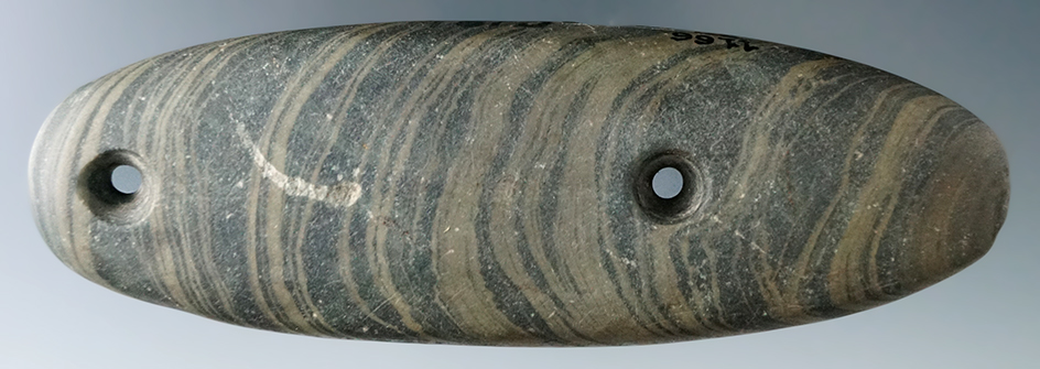 5 1/8" Glacial Kame Bar Gorget found 4 miles Southwest of Fostoria, Washington Twp., Hancock Co., OH