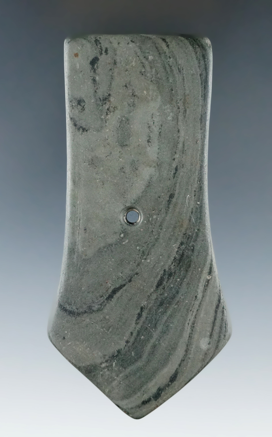 4" Hopewell Pentagonal Pendant found in Decatur Co., Indiana. Pictured in Who's Who #8, page 242.