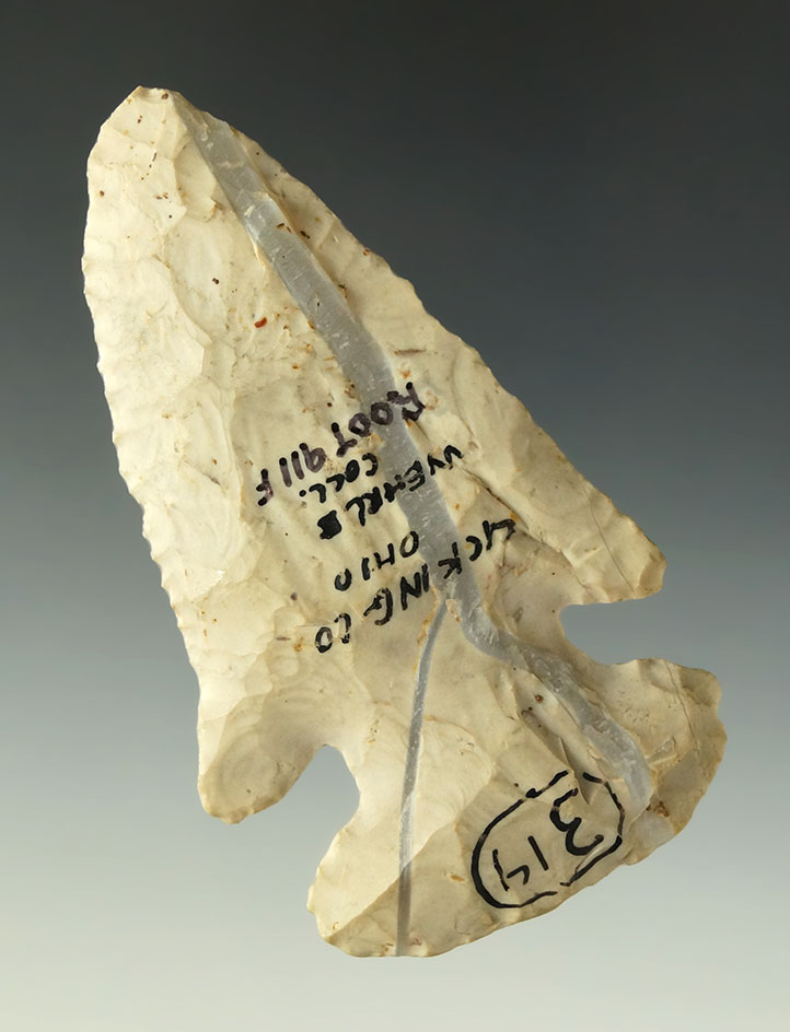 3 1/8" Archaic Thebes Bevel found in Licking Co., Ohio. Ex. A.T. Wehrle, Stanley Copeland.