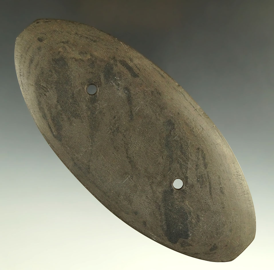 Ex. Driskill - pictured!5 5/8" Black and Brown Banded Slate Elliptical Gorget found in Darke Co., Oh