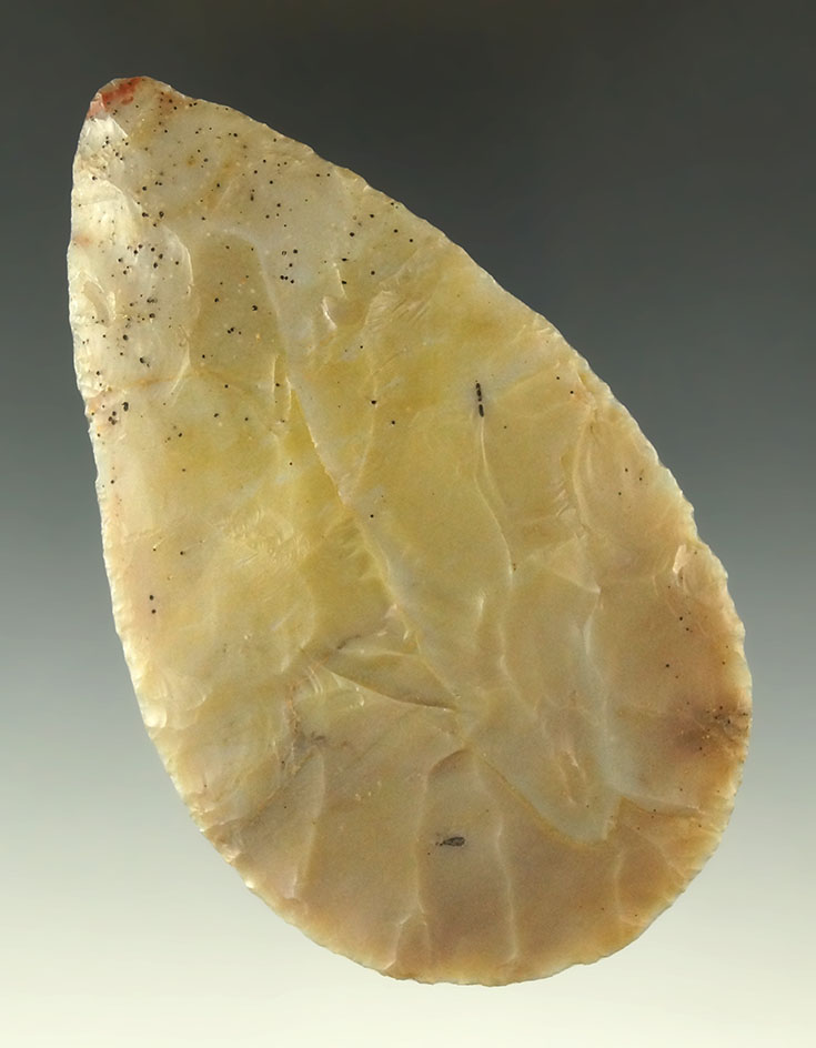 Thin! 3 11/16" Adena "Oak Shade" Cache Blade, Fulton Co., Ohio. Ex. Pachart, J. Hooks.