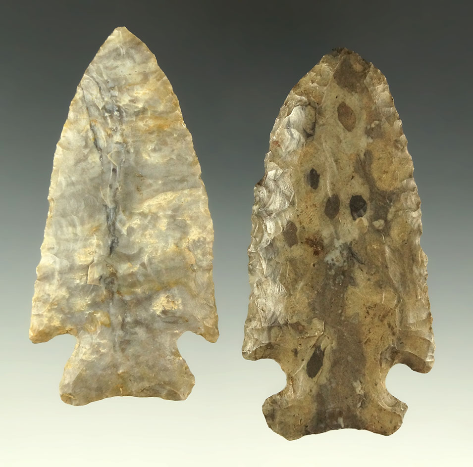 Pair of Archaic points, largest is 3 1/8". Both found in Ohio.