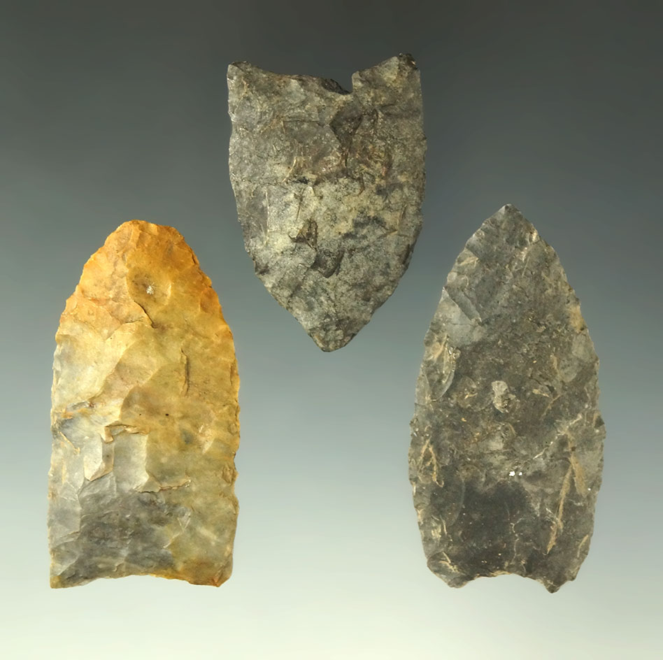 Set of 3 Paleo Points all found in Ohio, largest is 2 1/8".