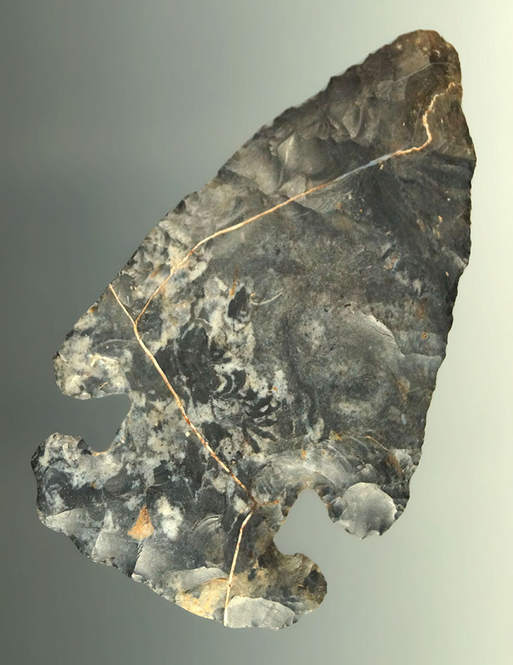 2 13/16" Archaic Thebes E-Notch Bevel found in Ross Co., Ohio. Ex. Dr. Stanley Copeland.