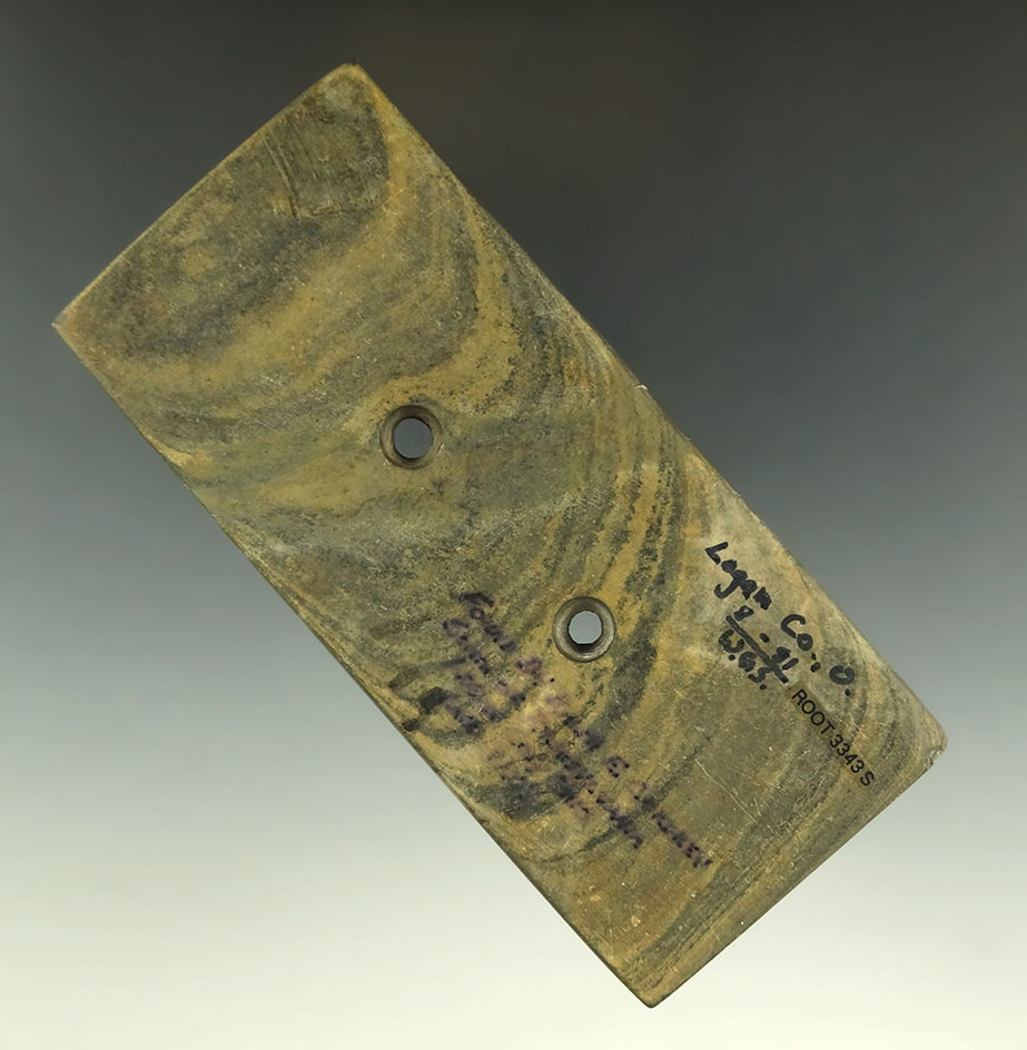 5 3/16" Hopewell Rectangular Gorget - professionally restored break to mid-section. Logan Co., Ohio.