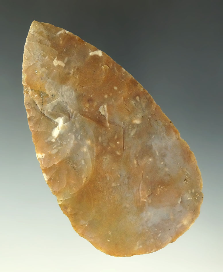 Nice 4 1/4" Adena Oak Shade Cache Blade made from Highly Colored Flint Ridge. Fulton Co., Ohio.