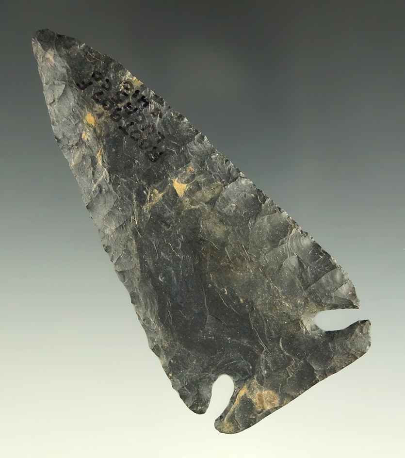 3 3/4" Archaic Cornernotch exceptionall well flaked - Lucas Co., Ohio. Ex. Copeland, Dr.  Simpson.