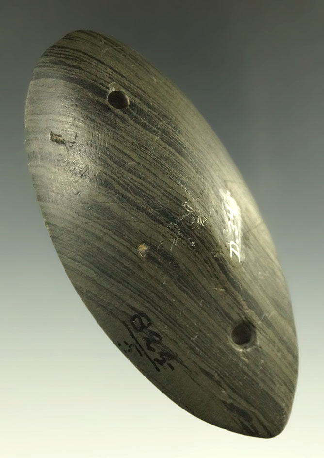 3 9/16" Glacial Kame Humped Gorget, Shelby Co., Ohio. Ex. Meuser, Driskill, Fisher. Pictured!