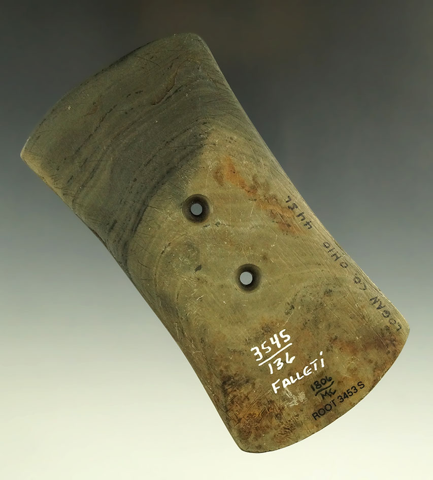 4 1/2" Hopewell Bi-Concave Gorget, found in Logan Co., Ohio. Ex. Rocky Falleti, Mike Kiel.