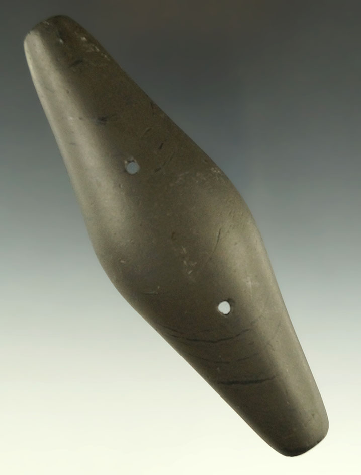 5 1/16" Adena Expanded Center Gorget found in Mercer Co., Ohio. Ex. Charlie Smith, C. Langford.