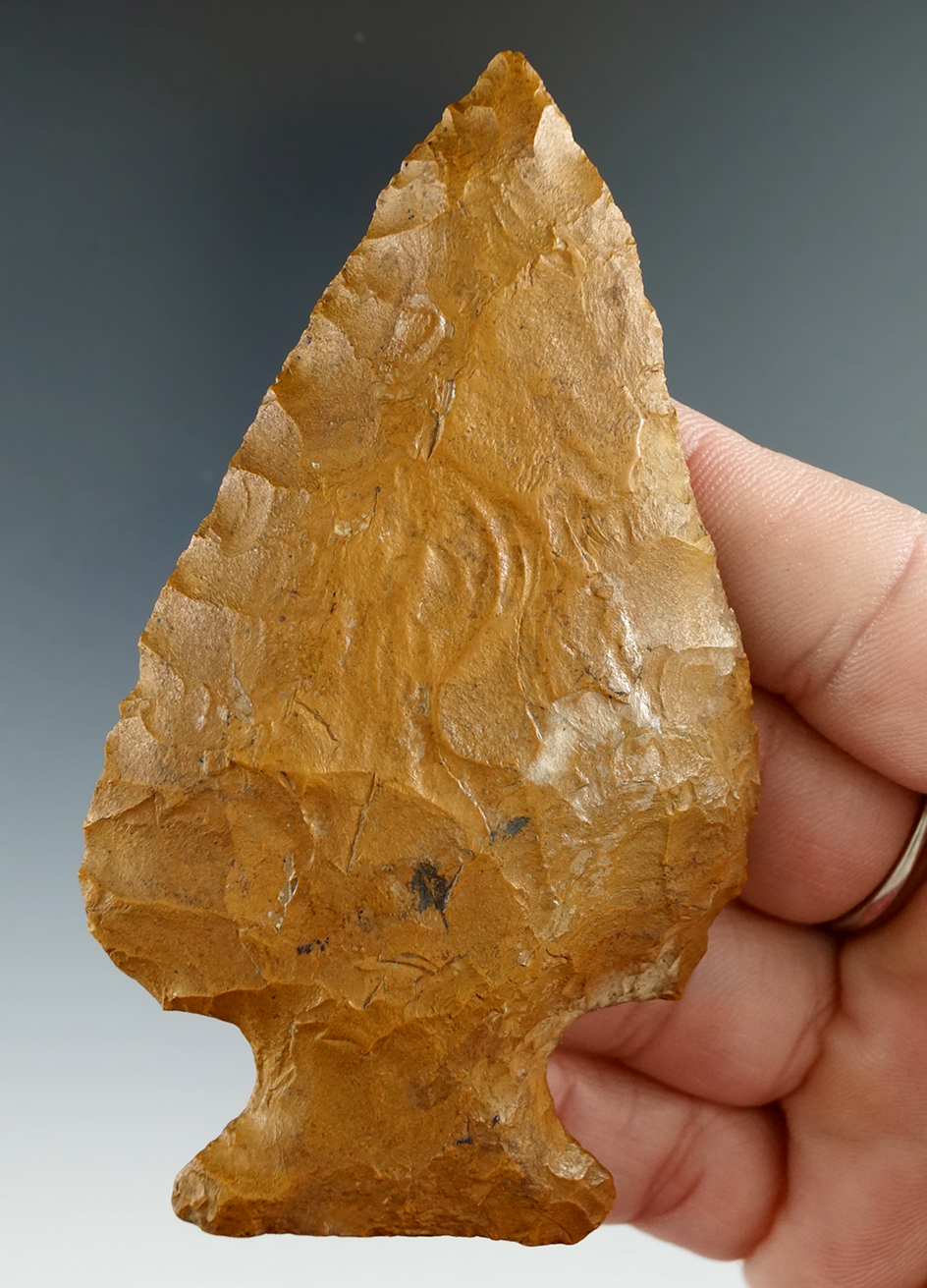 Nice! 3 3/4" Expanded Stem Archaic Knife - orange Jasper found in  Allegheny Co., New York.