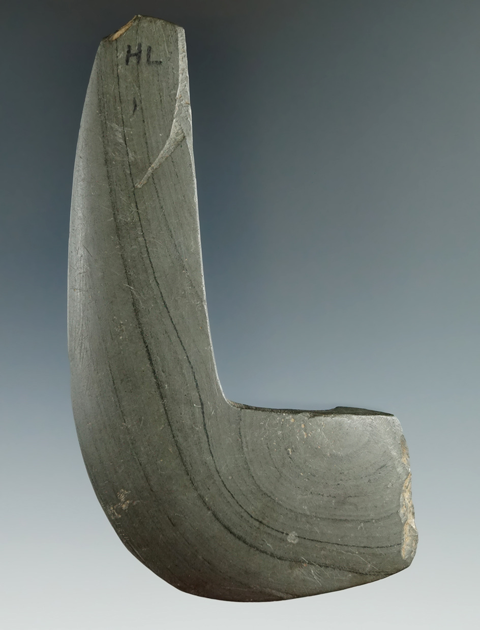 4 3/16" Geniculate with a freeze break at the hole found in Wyoming Co., New York.   Ex. Lang.