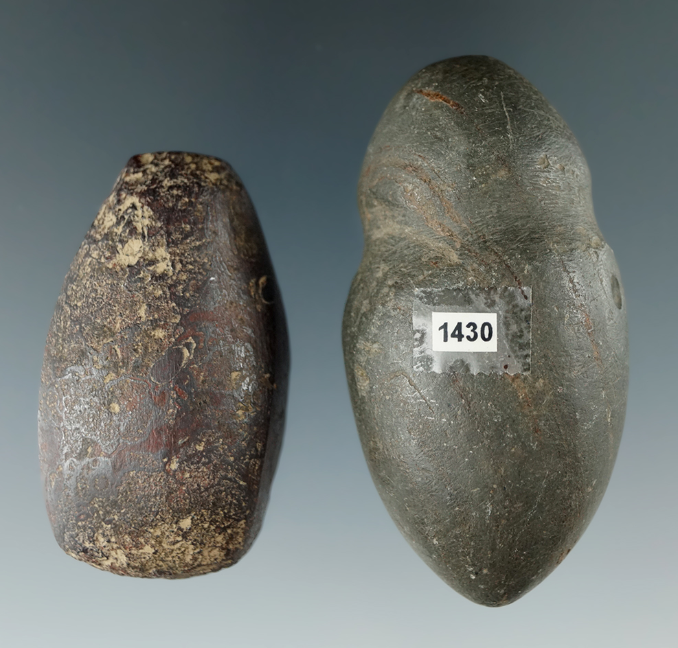 Pair of Hematite Plummets found in Ohio, one is grooved. Largest is 2 3/8".