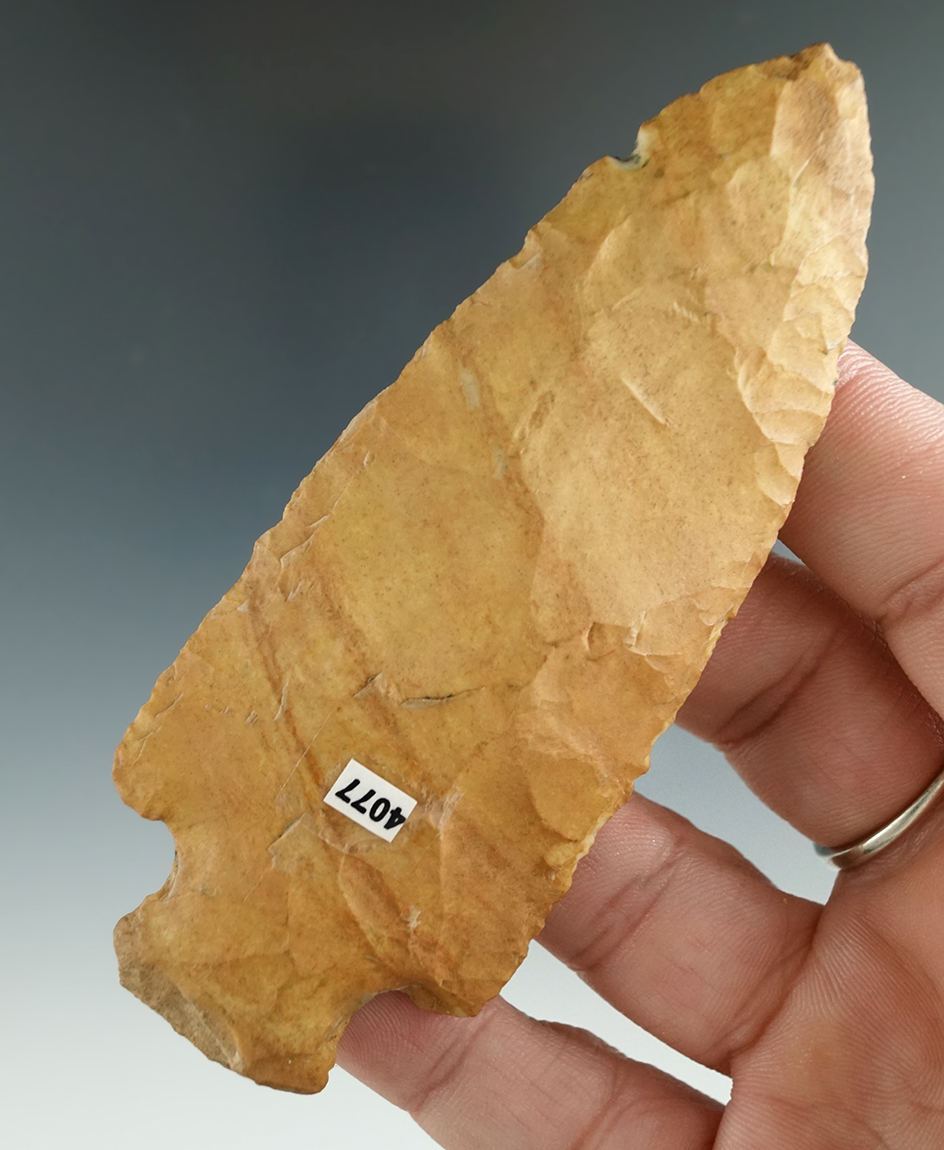 3 7/8" Adena made from nice striped flint found in Missouri.