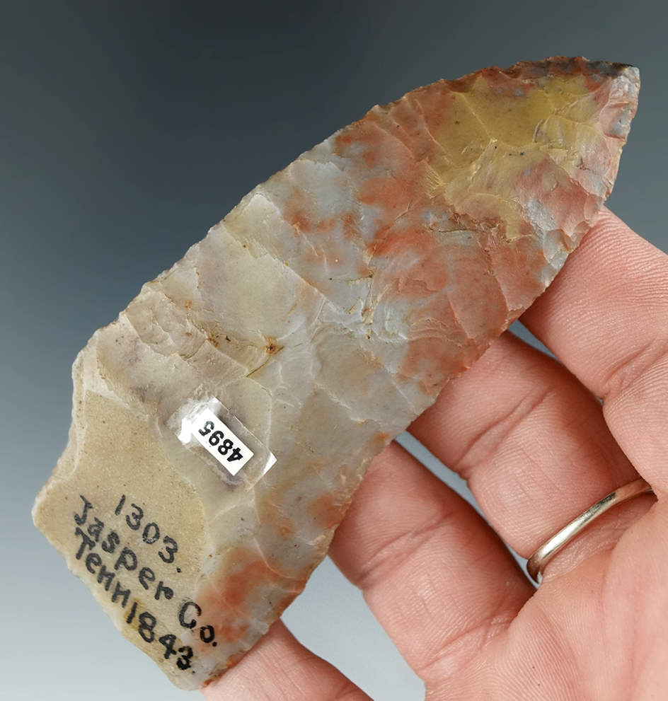 3 5/8" Flaked Knife reported to be found in Jasper Co., Tennessee in 1843.