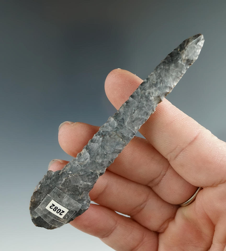 3 11/16" Coshocton Flint Drill found in Fayette Co., Ohio.  Ex. Max Shipley, Frank Shipley.