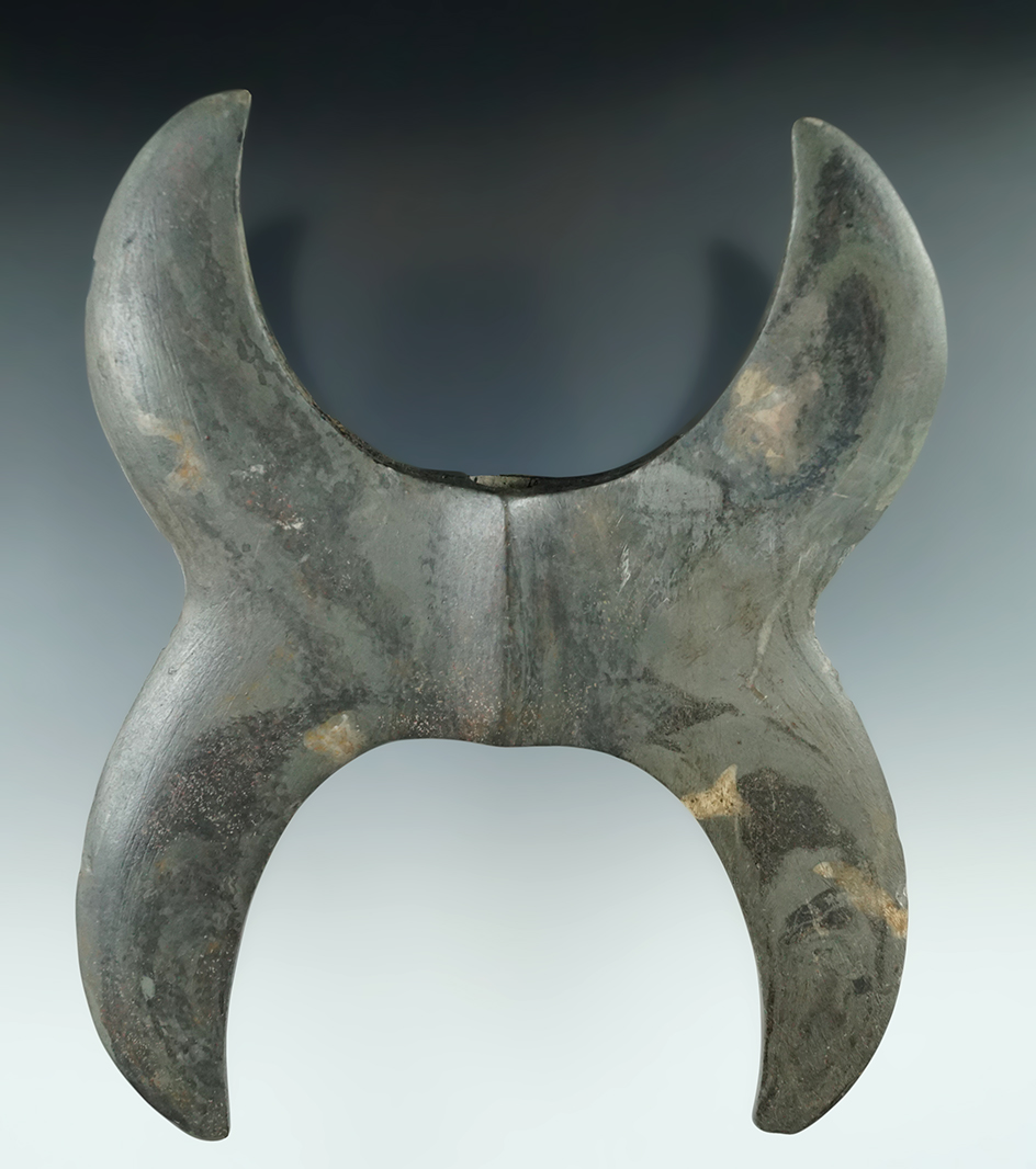 7" 3/4 Restored Double Crescent Bannerstone.  Eric Olson found one prong in Constantine, MI.