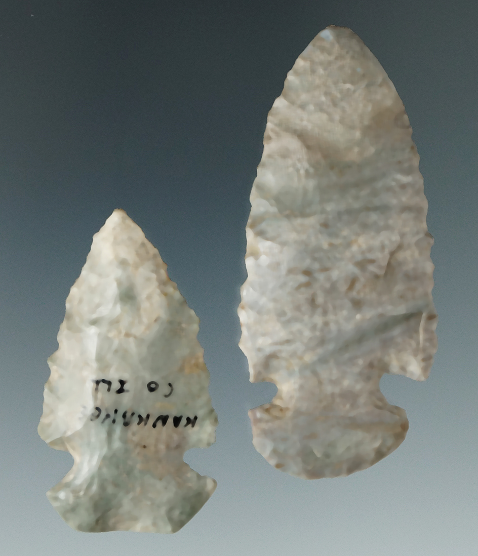 Pair of miniature Dovetails found in Illinois made from Indiana Green Flint. Largest is 2 1/4".