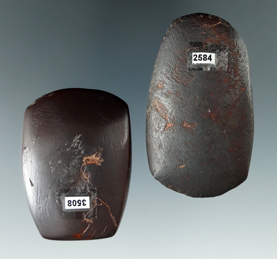 Pair of Hematite Miniature Celts.  Larger one is 2 3/8" and was found in Ohio, smaller one is 2"