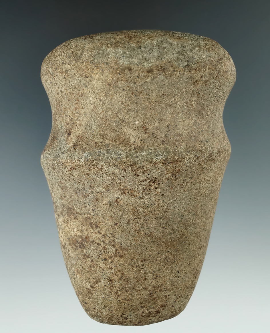 Nice patina on this 4 3/4" Hardstone Full Groove Axe found in Mercer Co., Ohio.