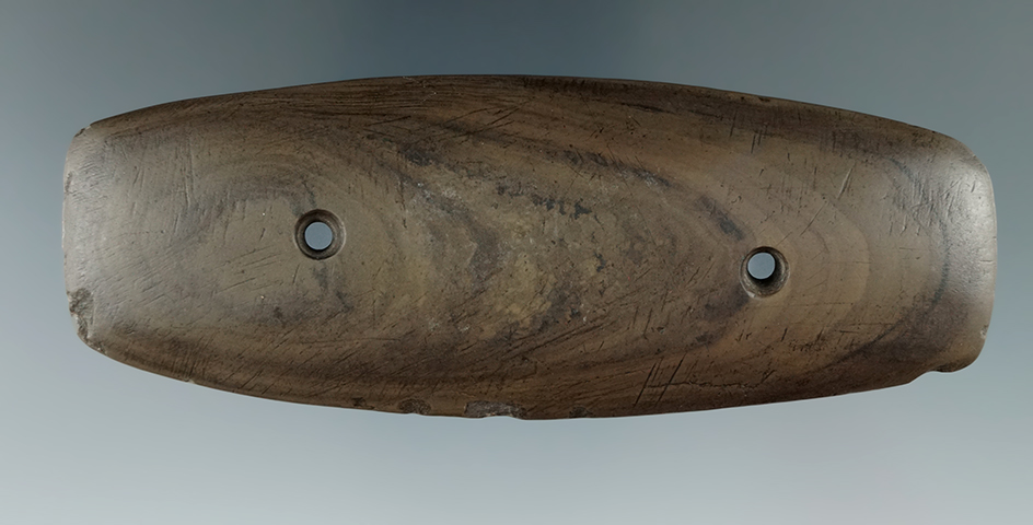 4 5/16" Gorget found in Ross Co., Ohio. Ex. T. Weaver, S. Fuller. Bennett COA.