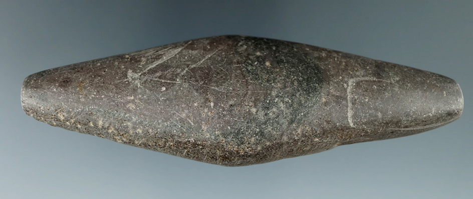 4 3/8" Undrilled Adena Expanded Center Gorget found in Montgomery Co., Ohio. Pictured.