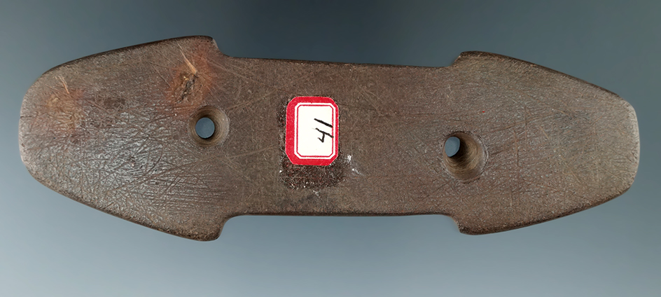 Rare Style 5" Indented Gorget made from red Slate, found in Lorain Co., Ohio. Pictured.