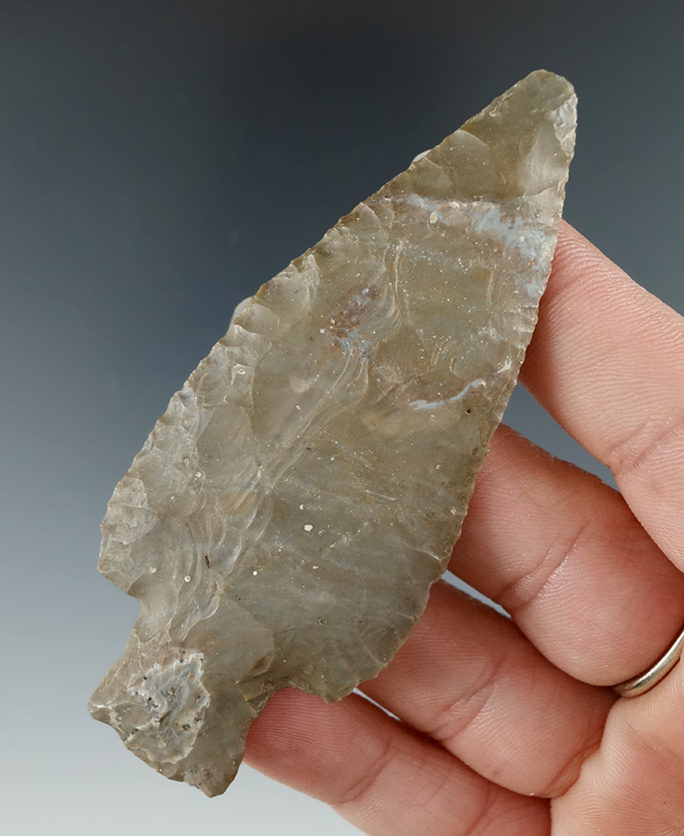 3 3/8" Late Adena made from Hornstone, found in Kentucky.