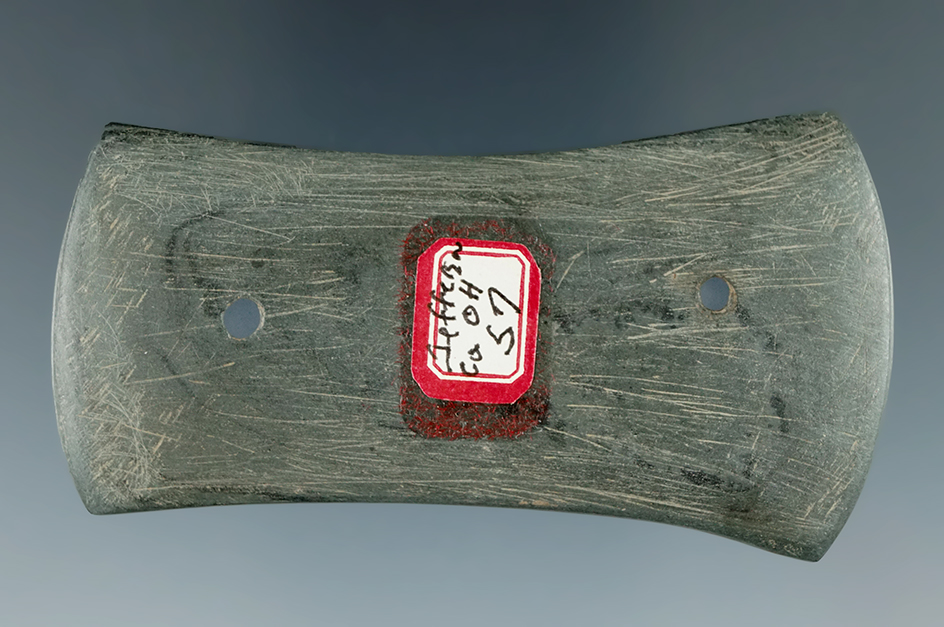 2 13/16" Bi-concave Gorget found by Wayne Booth near Yellow Creek, Jefferson Co., Ohio.