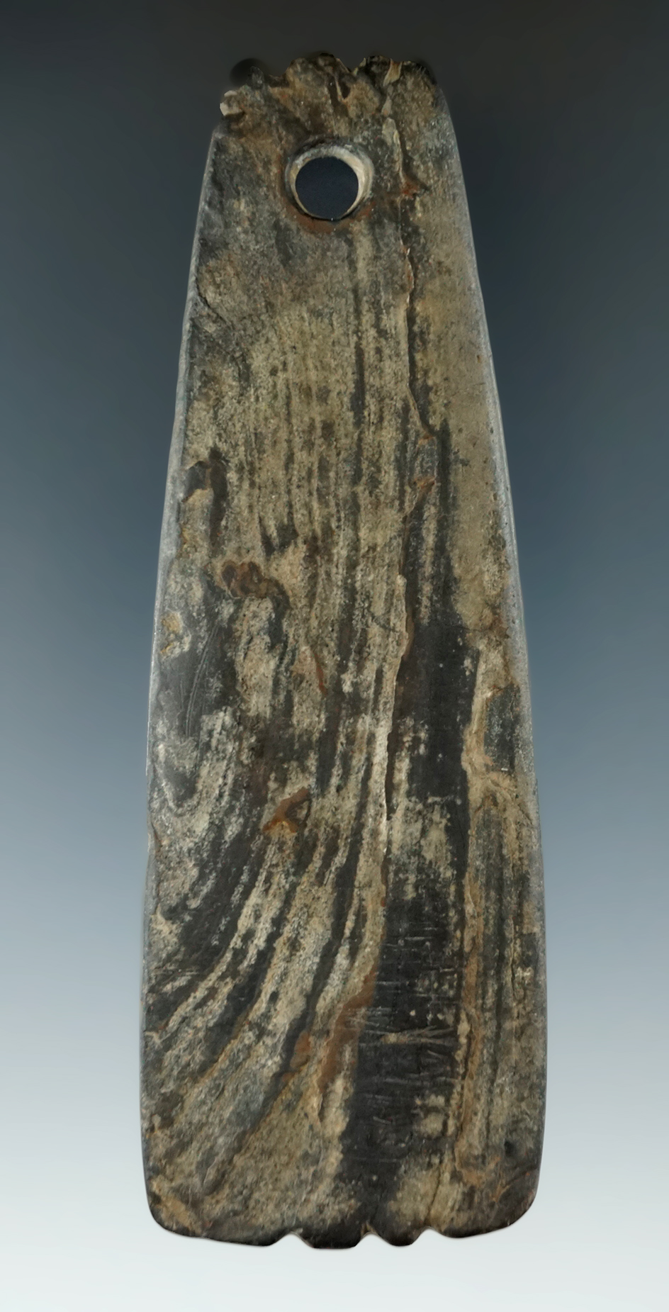 4 3/8" Fringed Trapezoidal Pendant found in Ohio. Ex. Hovan, #H2938. Bennett COA.