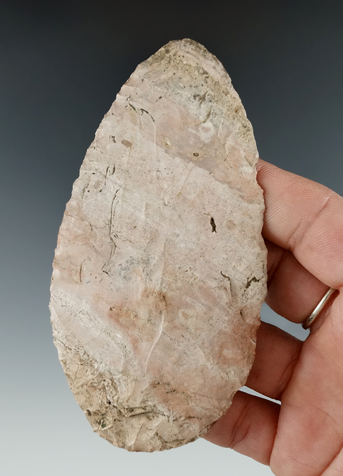 4 1/8" Hopewell North Blade found in Cooper Co., Illinois. Ex. Ken Spahr Collection. COA.