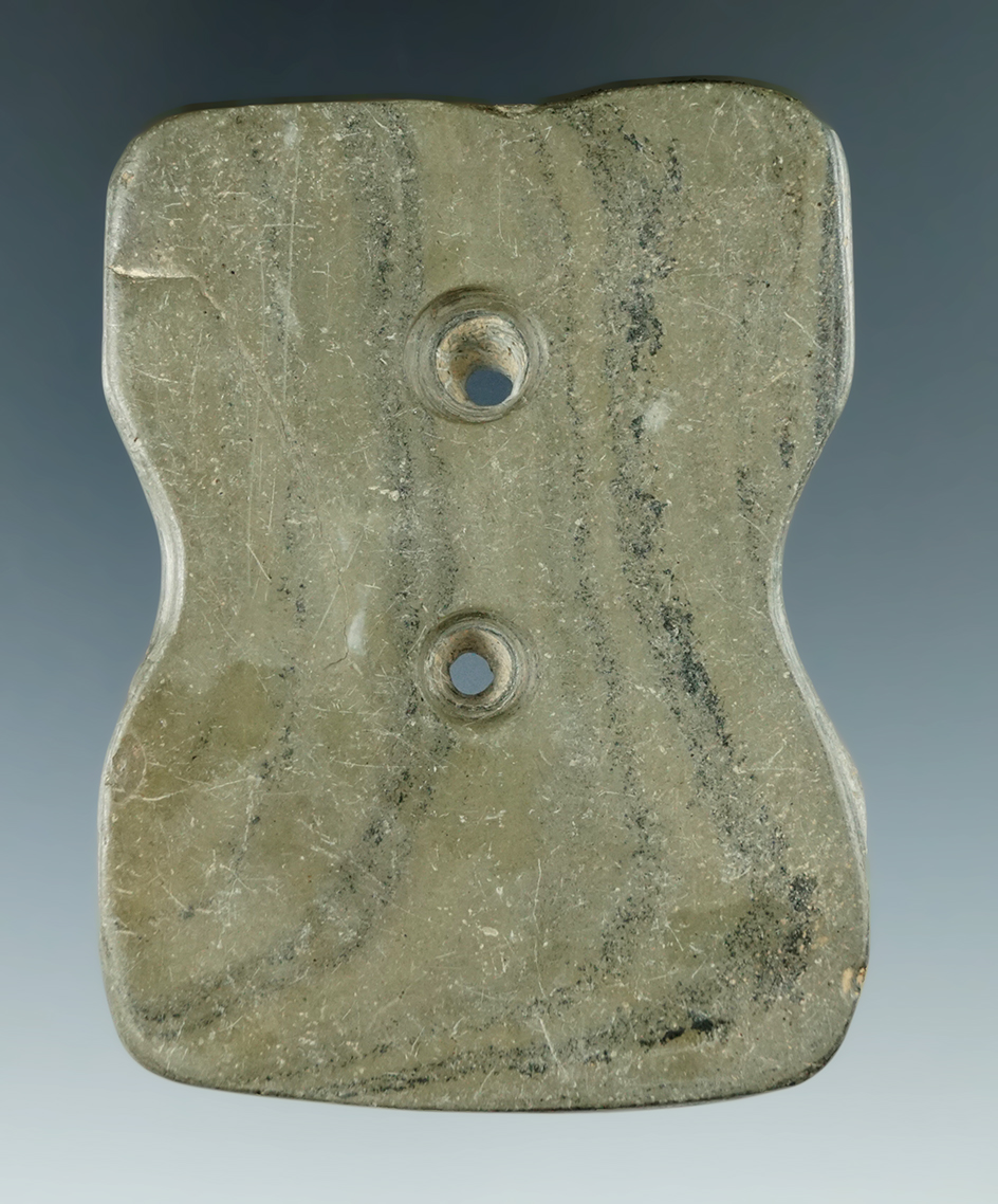 2 13/16" Green Banded Slate Reel Gorget found in Auglaize Co.,Ohio. Jackson COA.  Pictured.