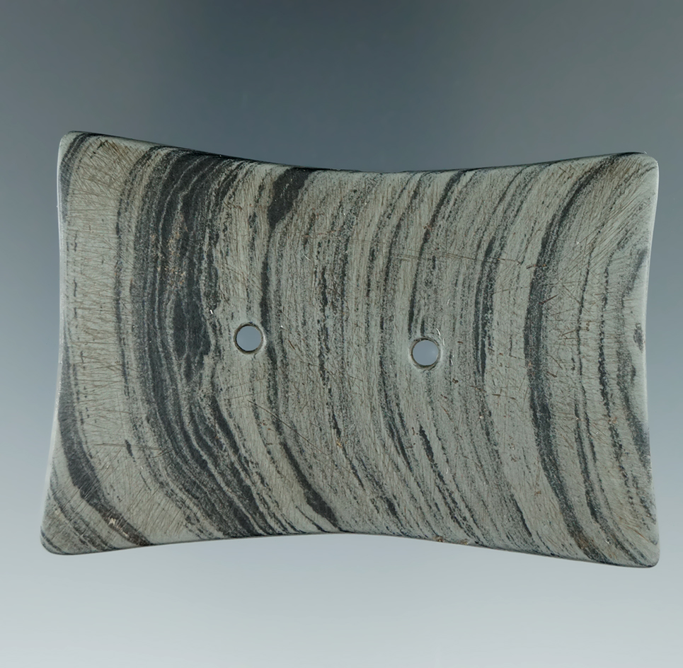 2 5/8" Miniature Quadriconcave Gorget found in Ross Co., Ohio. Pictured. Bennett COA.