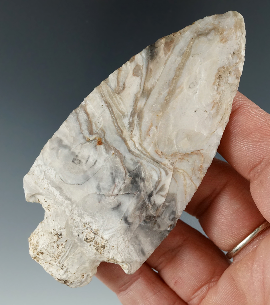 3 1/2" Adena made from beautiful Mozarkite, found in Missouri. Ex. Gilbert Dilley.