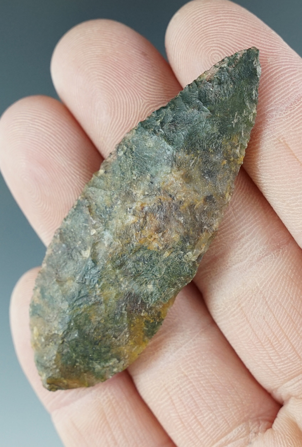 3 5/8" Cascade Leaf made from green moss translucent Agate. Found near the Columbia River, Oregon.