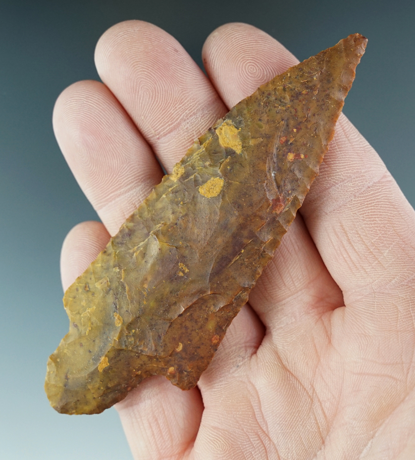 4" Stemmed Knife made from brown and yellow Jasper. Found near the Columbia River, Oregon.