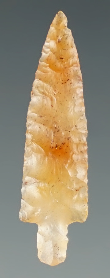1 1/8" Klickitat Dagger made from translucent orange Agate. Found near the Columbia River, Oregon.