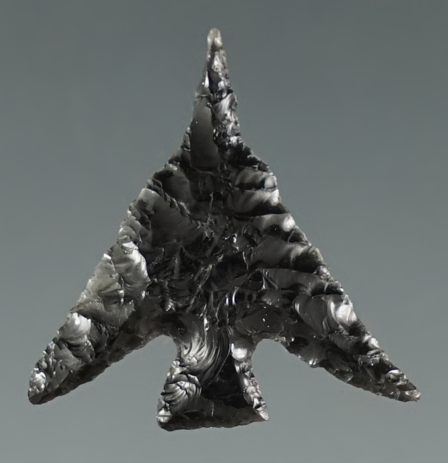 7/8" Columbia Plateau made from Obsidian with a needle tip. Found near the Columbia River, Oregon.