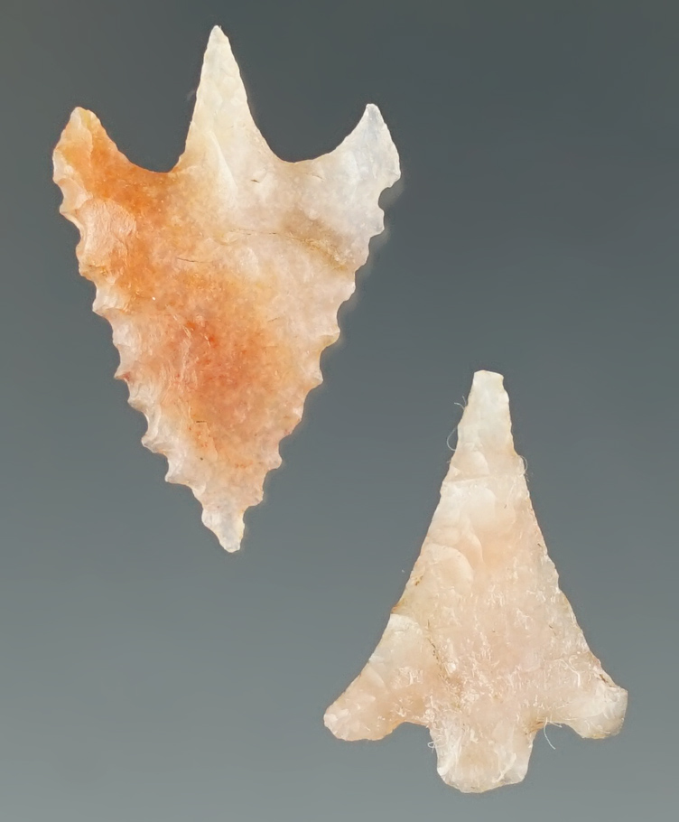 Set of 2 Colorful Calapooya Points found at Fern Ridge, near Eugene, Oregon. Longest is 3/4".