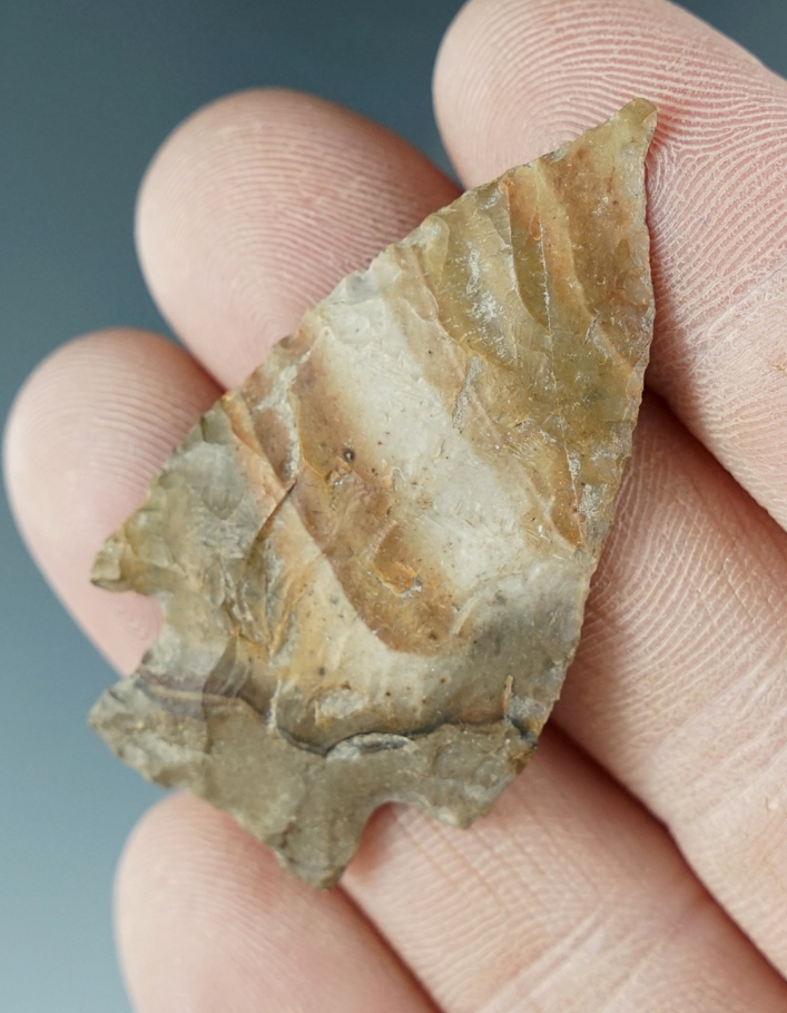 2" Cornernotch Point made from striped brown Jasper. Found near the Columbia River, Oregon.