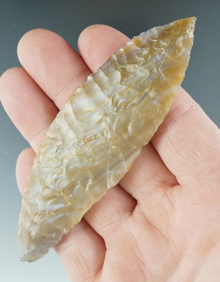 4 1/4" Columbia River Bi-point Knife made from cream and yellow Agate. Columbia River, Oregon.