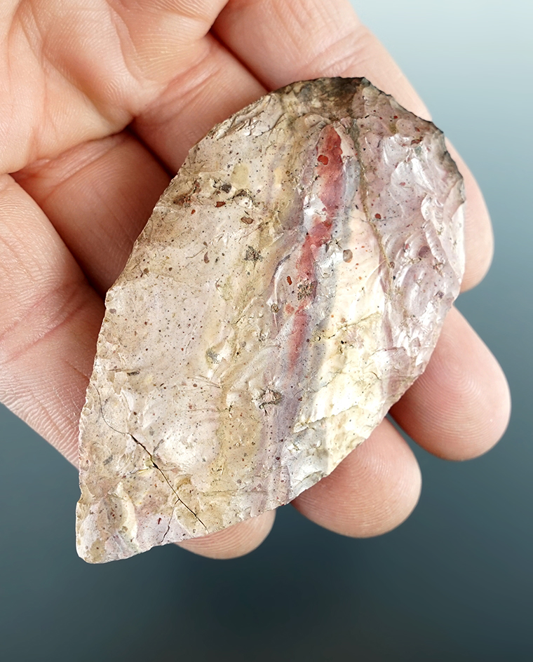3" Oval Knife made from gray and purple Jasper. Tip is glued. Found near the Columbia River, Oregon.