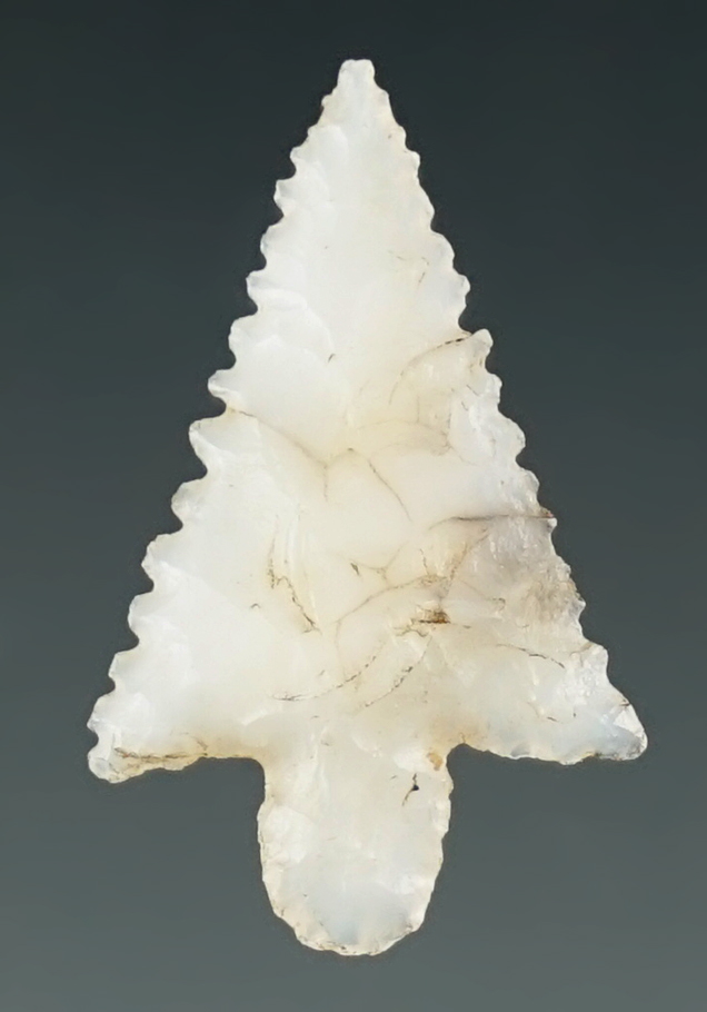 1" Wallula made from white Agate with nice fine serrations. Found near the Columbia River, Oregon.