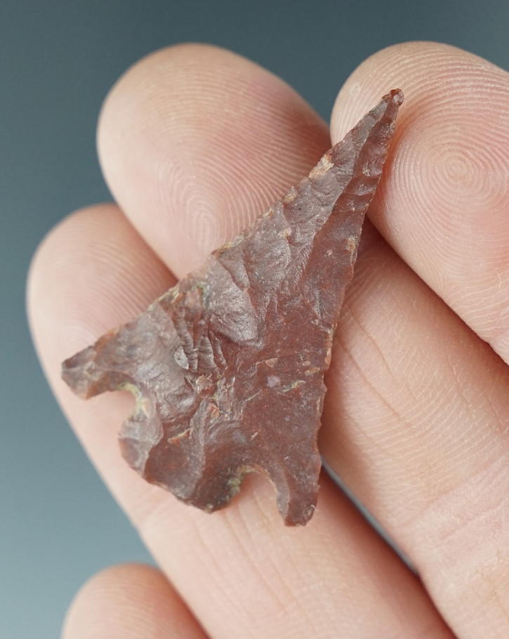 1 1/2" Diagonal Notch Point made from brown Jasper. Found near the Columbia River, Oregon.