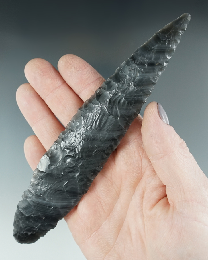 Sale Highlight! Large 7" Knife made from black and gray striped Obsidian. Lake Co., Oregon. Bennett