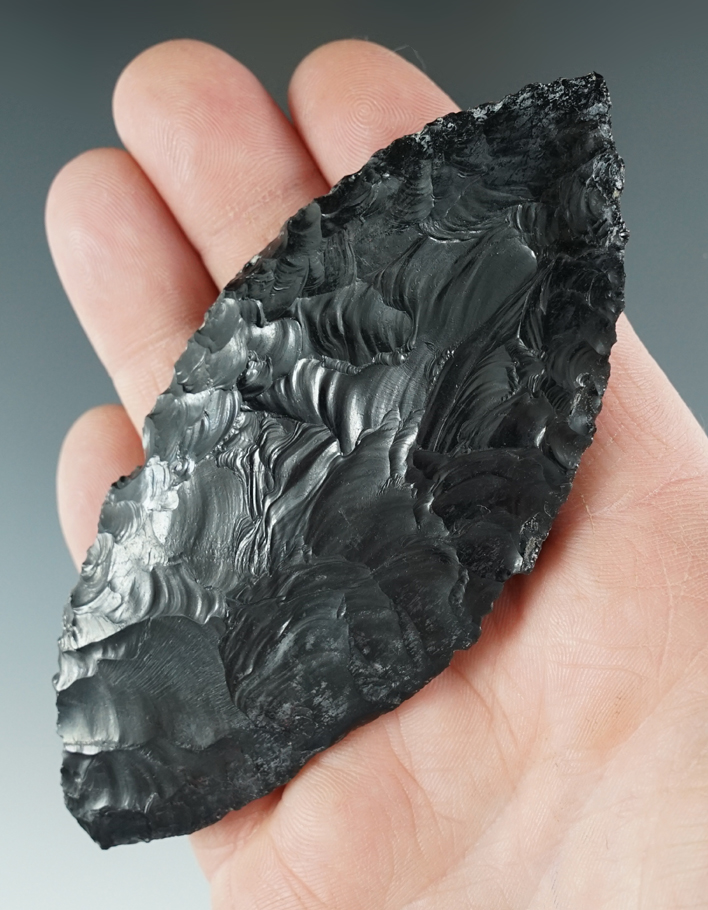 4 1/4" Bi-point Knife made from black Obsidian. Found in the Great Basin, Oregon.