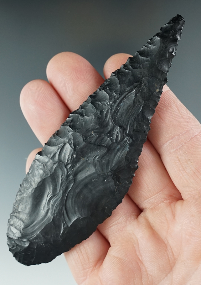 4 5/8" Large Cascade Knife made from black Obsidian. Found in the Great Basin, Oregon.