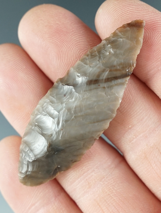 2 1/4" Cascade Leaf made from gray striped Agate. Found near the Columbia River, Oregon.