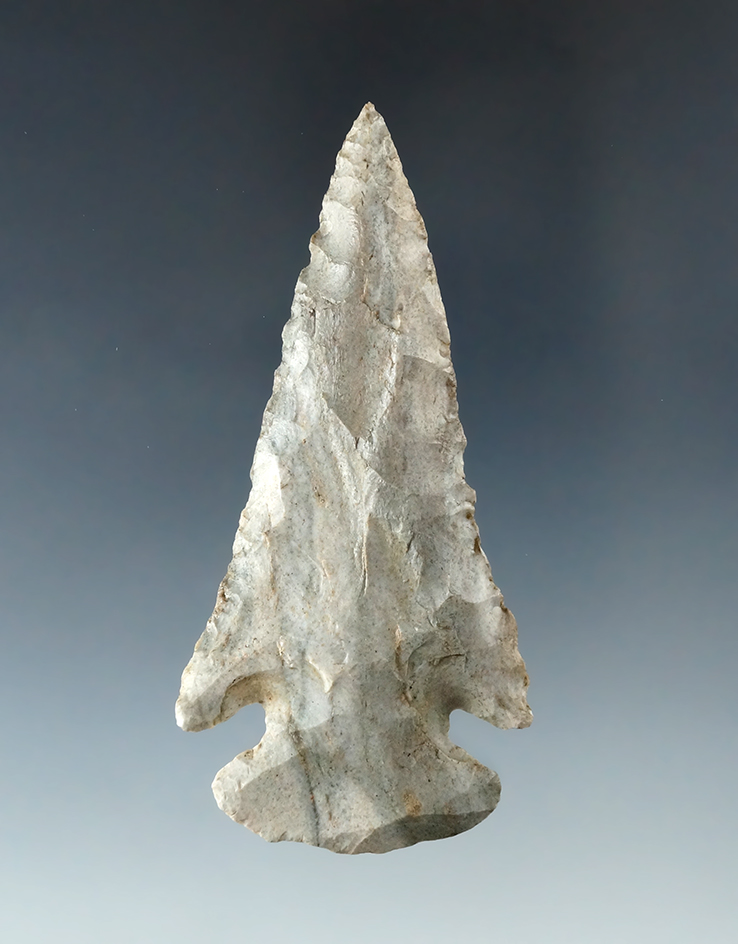 3 1/8" Archaic Thebes Bevel found in Indiana, made from Attica "Indiana Green" Chert.